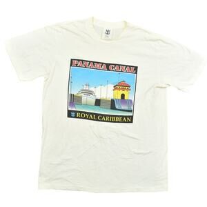 Vintage Royal Caribbean Men's White Cotton T-Shirt 2XL PANAMA CANAL